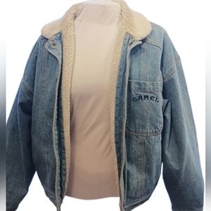 Mens Vintage 90s Camel Distressed Fleece Lined Trucker Jacket Size Large